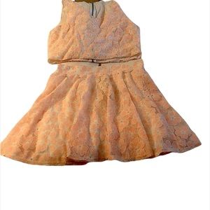 PAPER CRANE CROP TOP SKIRT SET PEACH WHITE FLORAL